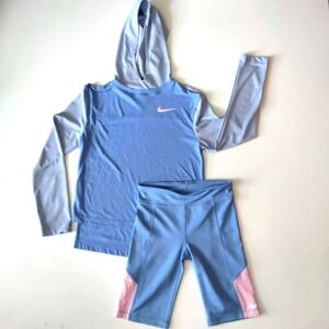 Nike Trophy Dri-Fit Girls Long Sleeve Hooded top with Compression Bike Shorts  M